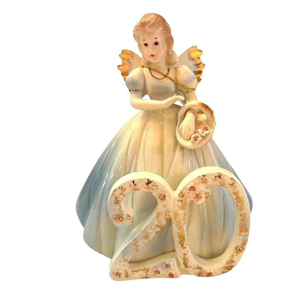 Josef Originals Birthday Girls 20 Year Doll Angel Figurine Blue Gold Box